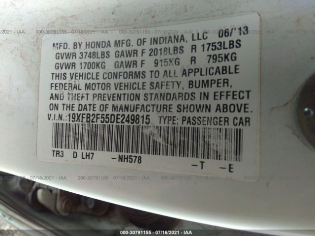 Photo 8 VIN: 19XFB2F55DE249815 - HONDA CIVIC SDN 