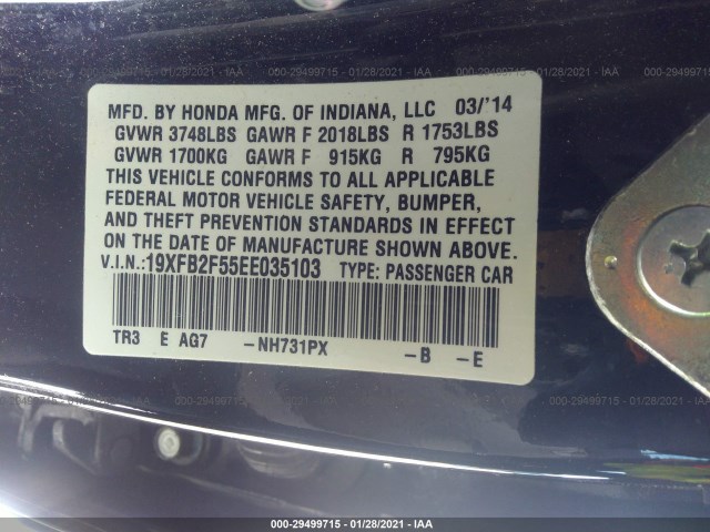 Photo 8 VIN: 19XFB2F55EE035103 - HONDA CIVIC SEDAN 