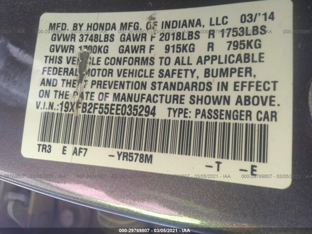 Photo 8 VIN: 19XFB2F55EE035294 - HONDA CIVIC SEDAN 