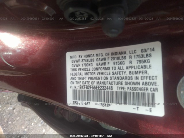 Photo 8 VIN: 19XFB2F55EE232448 - HONDA CIVIC SEDAN 