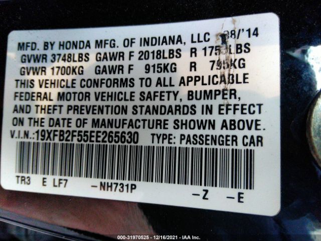 Photo 8 VIN: 19XFB2F55EE265630 - HONDA CIVIC SEDAN 