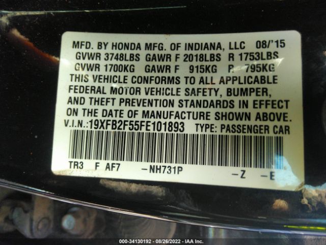 Photo 8 VIN: 19XFB2F55FE101893 - HONDA CIVIC SEDAN 