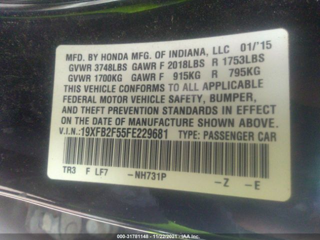 Photo 8 VIN: 19XFB2F55FE229681 - HONDA CIVIC SEDAN 