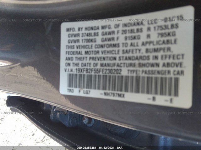 Photo 8 VIN: 19XFB2F55FE230202 - HONDA CIVIC SEDAN 