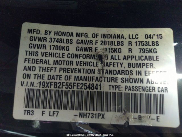 Photo 8 VIN: 19XFB2F55FE254841 - HONDA CIVIC SEDAN 