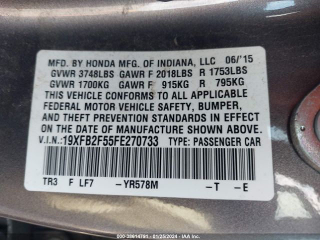 Photo 8 VIN: 19XFB2F55FE270733 - HONDA CIVIC 