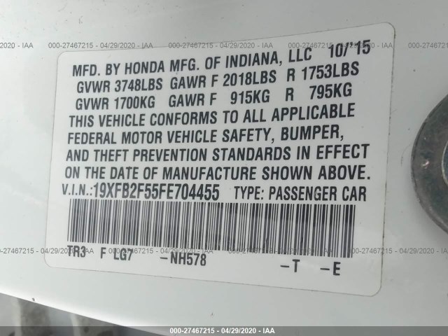 Photo 8 VIN: 19XFB2F55FE704455 - HONDA CIVIC SEDAN 