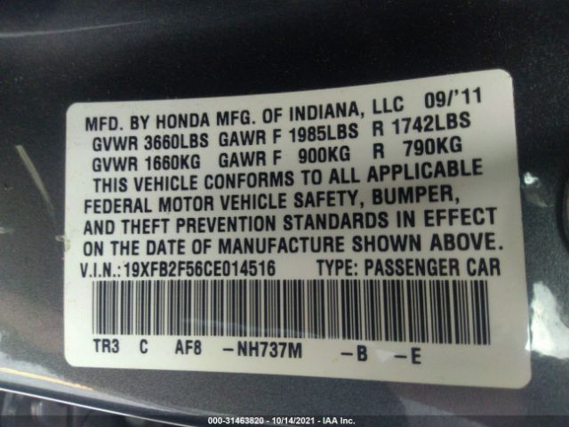 Photo 8 VIN: 19XFB2F56CE014516 - HONDA CIVIC SDN 