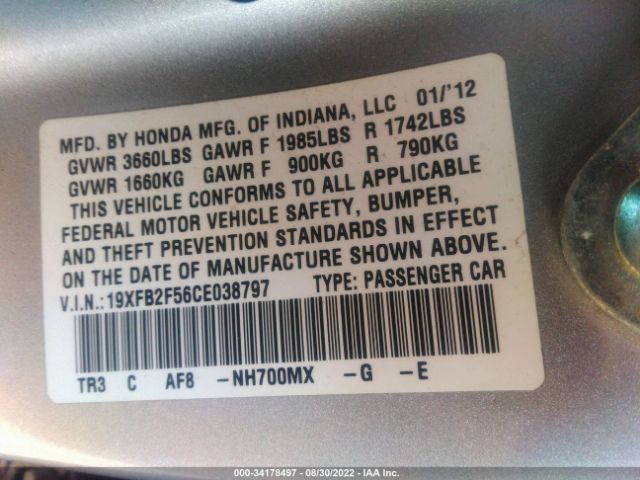 Photo 8 VIN: 19XFB2F56CE038797 - HONDA CIVIC SDN 