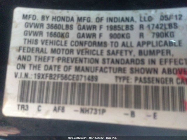 Photo 8 VIN: 19XFB2F56CE071489 - HONDA CIVIC SDN 