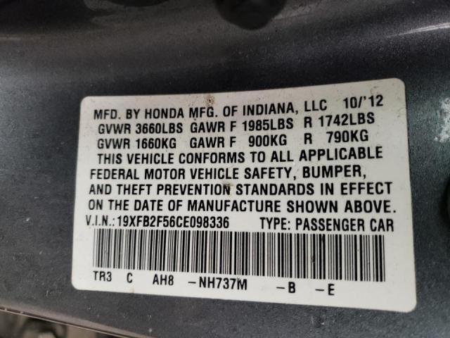 Photo 9 VIN: 19XFB2F56CE098336 - HONDA CIVIC LX 