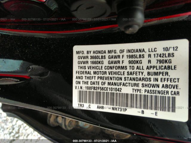 Photo 8 VIN: 19XFB2F56CE101042 - HONDA CIVIC SDN 