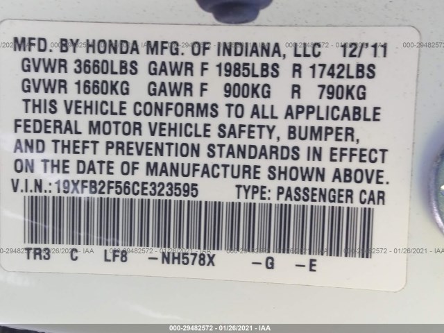 Photo 8 VIN: 19XFB2F56CE323595 - HONDA CIVIC SDN 