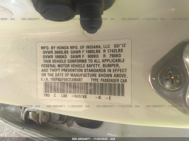 Photo 8 VIN: 19XFB2F56CE345497 - HONDA CIVIC SDN 