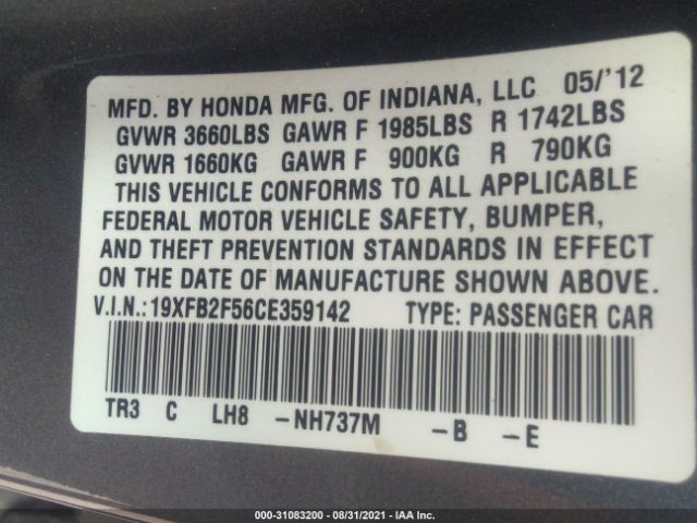 Photo 8 VIN: 19XFB2F56CE359142 - HONDA CIVIC SDN 