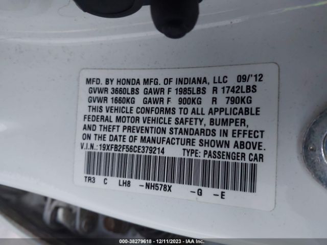 Photo 8 VIN: 19XFB2F56CE379214 - HONDA CIVIC 