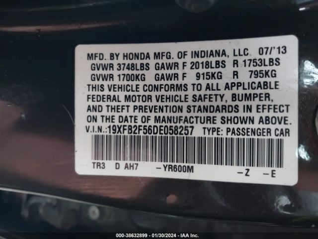 Photo 8 VIN: 19XFB2F56DE058257 - HONDA CIVIC 