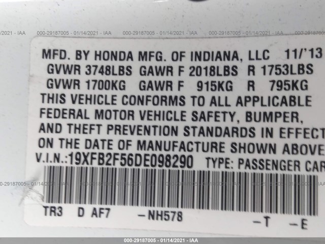 Photo 8 VIN: 19XFB2F56DE098290 - HONDA CIVIC SDN 