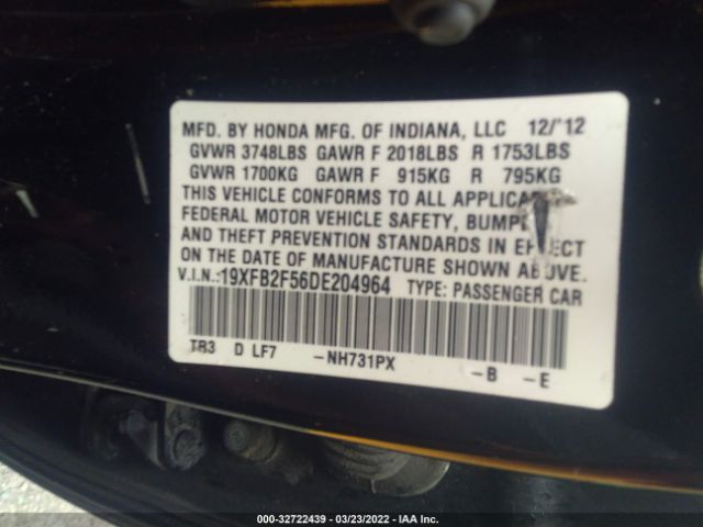 Photo 8 VIN: 19XFB2F56DE204964 - HONDA CIVIC SDN 