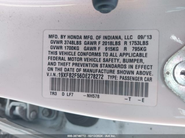 Photo 8 VIN: 19XFB2F56DE278272 - HONDA CIVIC 