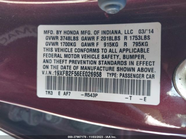 Photo 8 VIN: 19XFB2F56EE026958 - HONDA CIVIC 