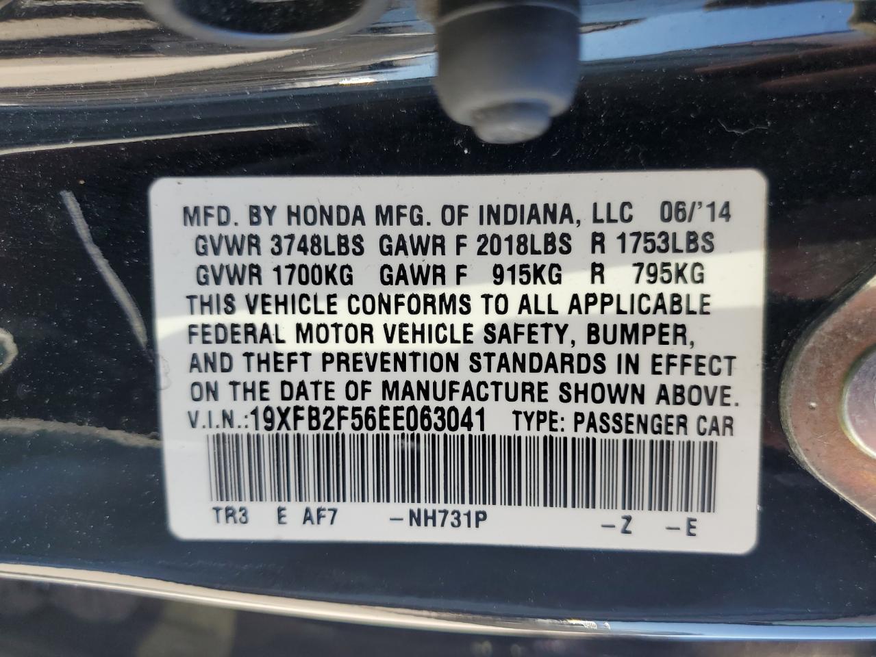 Photo 12 VIN: 19XFB2F56EE063041 - HONDA CIVIC 