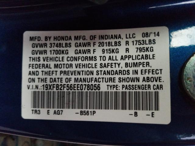 Photo 9 VIN: 19XFB2F56EE078056 - HONDA CIVIC LX 