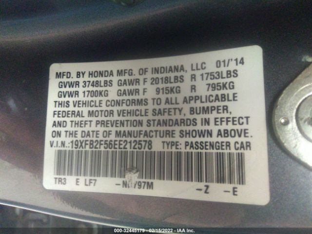 Photo 8 VIN: 19XFB2F56EE212578 - HONDA CIVIC SEDAN 