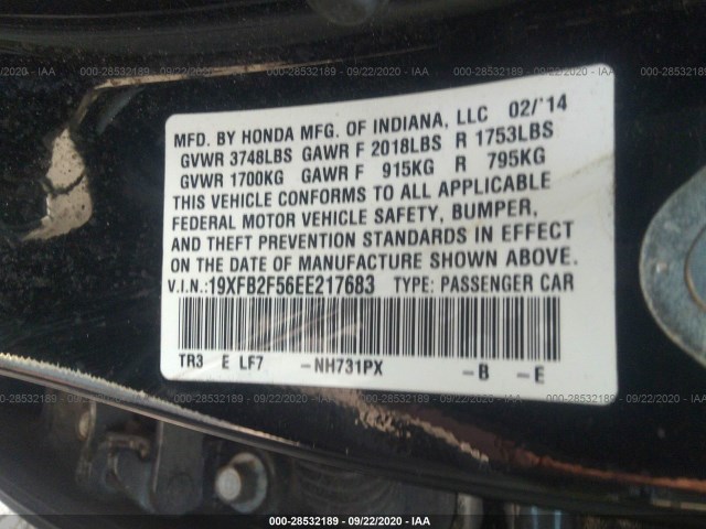 Photo 8 VIN: 19XFB2F56EE217683 - HONDA CIVIC SEDAN 