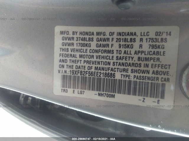 Photo 8 VIN: 19XFB2F56EE218686 - HONDA CIVIC SEDAN 