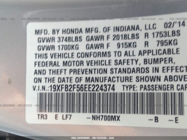 Photo 8 VIN: 19XFB2F56EE224374 - HONDA CIVIC SEDAN 