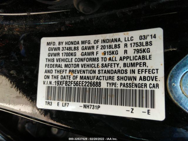 Photo 8 VIN: 19XFB2F56EE226688 - HONDA CIVIC SEDAN 