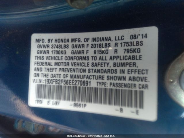 Photo 8 VIN: 19XFB2F56EE270691 - HONDA CIVIC SEDAN 