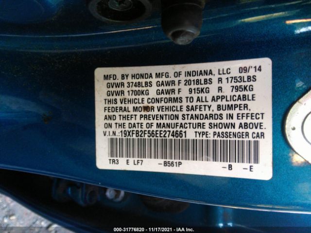 Photo 8 VIN: 19XFB2F56EE274661 - HONDA CIVIC SEDAN 