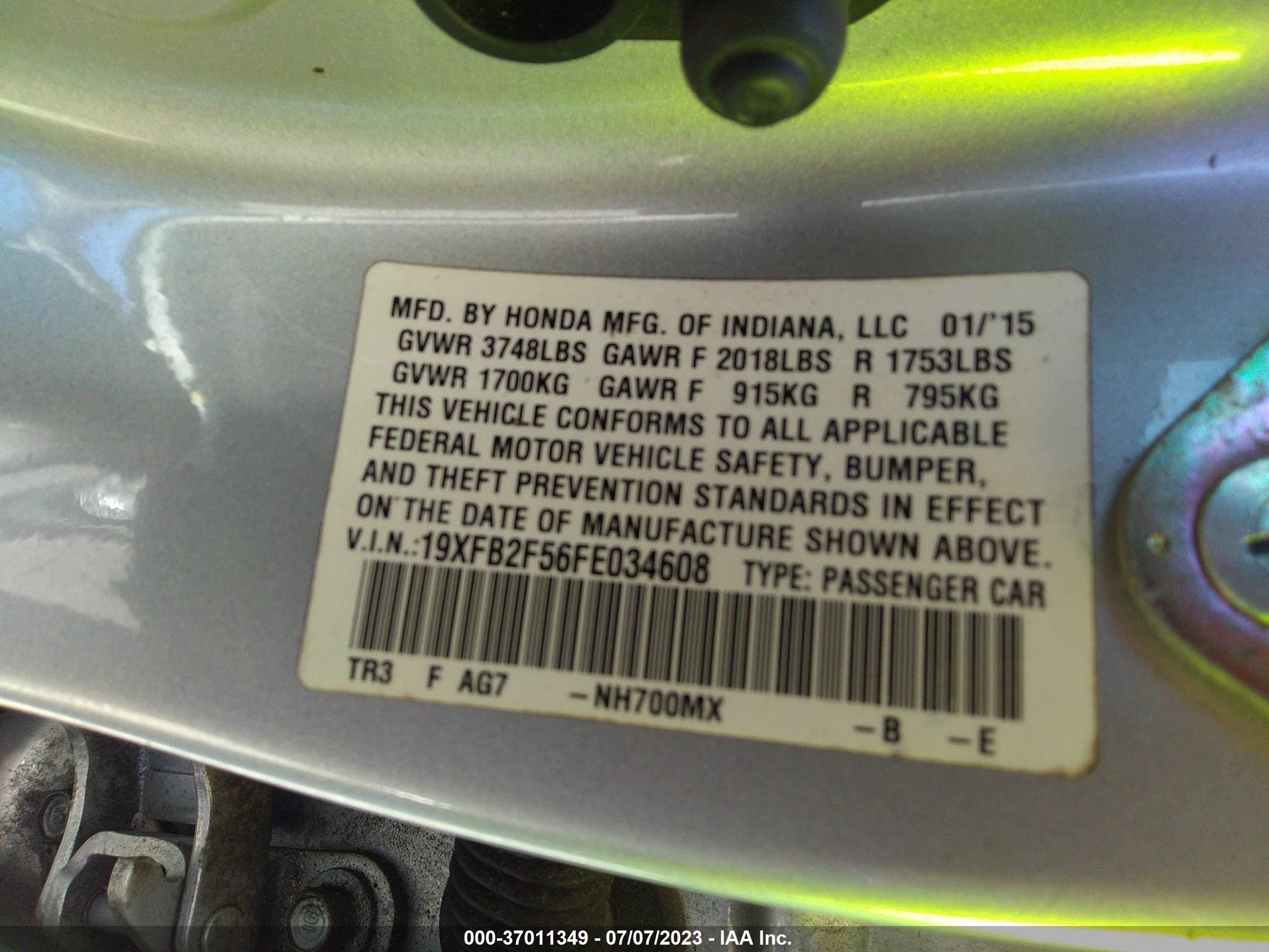 Photo 8 VIN: 19XFB2F56FE034608 - HONDA CIVIC 