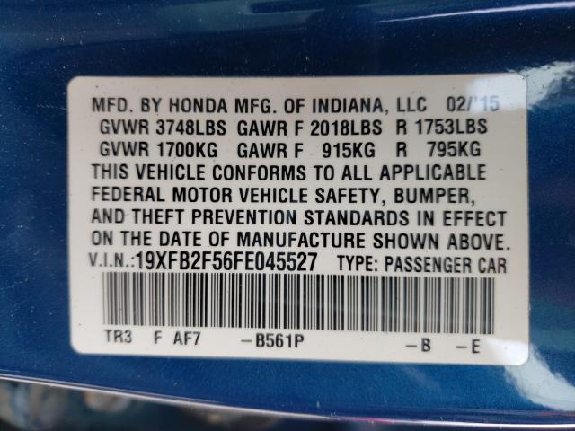 Photo 9 VIN: 19XFB2F56FE045527 - HONDA CIVIC LX 