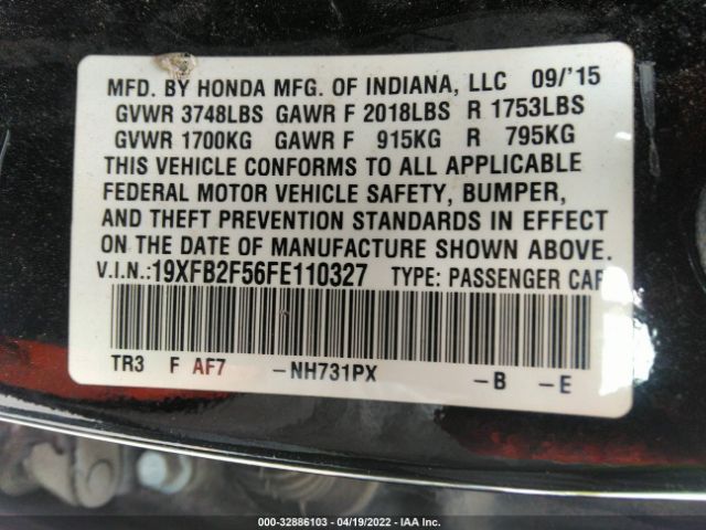 Photo 8 VIN: 19XFB2F56FE110327 - HONDA CIVIC SEDAN 