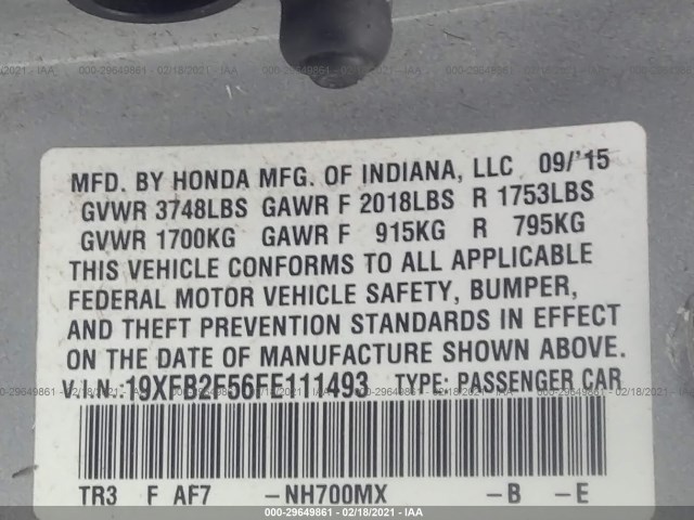 Photo 8 VIN: 19XFB2F56FE111493 - HONDA CIVIC 