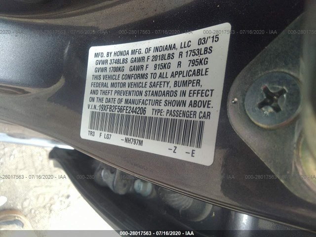 Photo 8 VIN: 19XFB2F56FE244206 - HONDA CIVIC SEDAN 