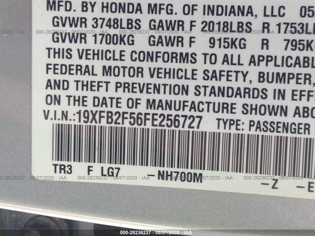 Photo 8 VIN: 19XFB2F56FE256727 - HONDA CIVIC SEDAN 