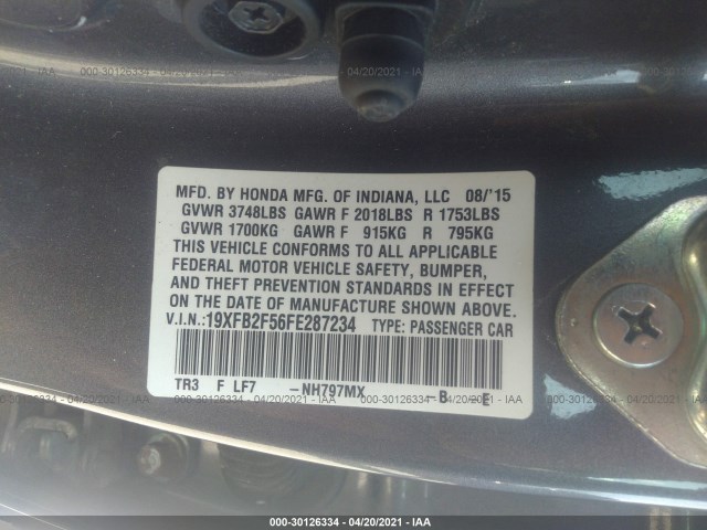 Photo 8 VIN: 19XFB2F56FE287234 - HONDA CIVIC SEDAN 