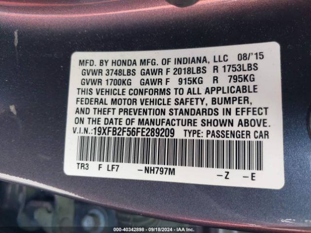 Photo 8 VIN: 19XFB2F56FE289209 - HONDA CIVIC 