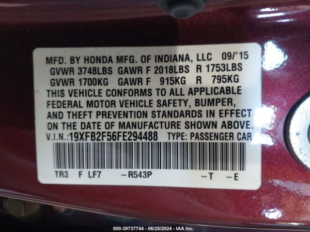 Photo 8 VIN: 19XFB2F56FE294488 - HONDA CIVIC 