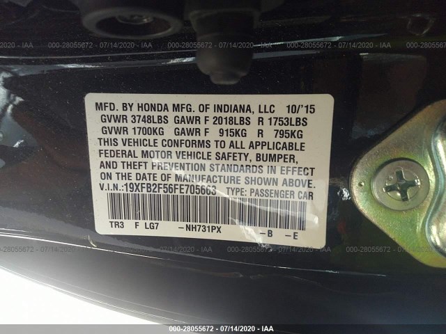 Photo 8 VIN: 19XFB2F56FE705663 - HONDA CIVIC SEDAN 