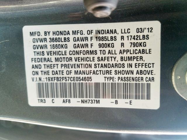 Photo 9 VIN: 19XFB2F57CE054605 - HONDA CIVIC LX 