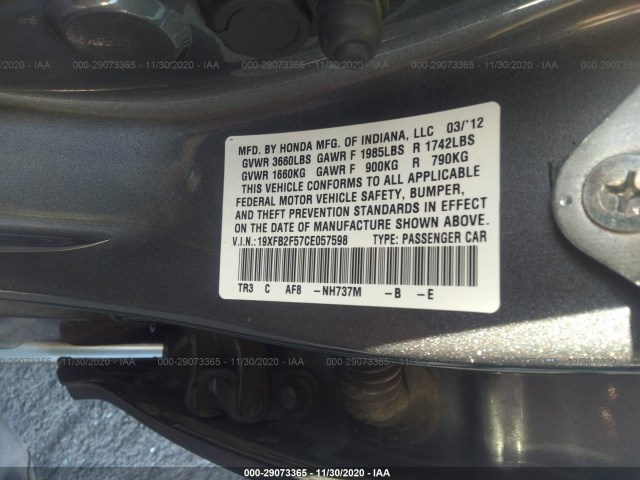 Photo 8 VIN: 19XFB2F57CE057598 - HONDA CIVIC SDN 