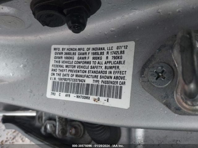 Photo 8 VIN: 19XFB2F57CE079424 - HONDA CIVIC 