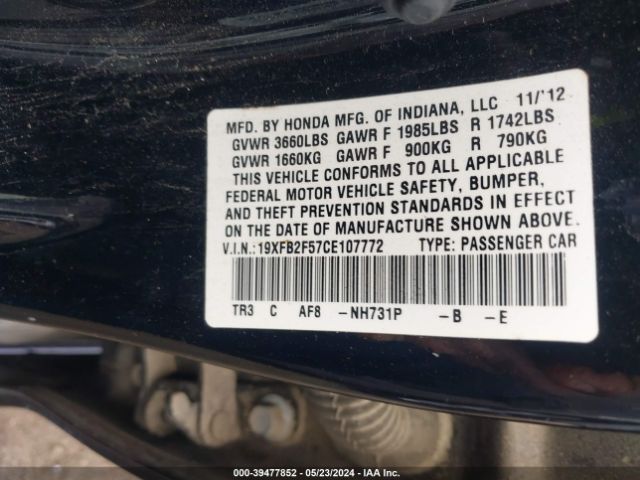 Photo 8 VIN: 19XFB2F57CE107772 - HONDA CIVIC 