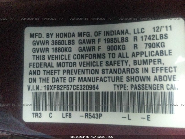 Photo 8 VIN: 19XFB2F57CE320964 - HONDA CIVIC SDN 