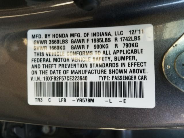 Photo 9 VIN: 19XFB2F57CE323640 - HONDA CIVIC LX 